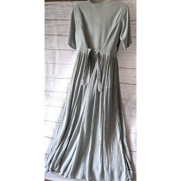 VTG Cool Plus Women Dress Midi Gray Cotton Crepe Short Sleeve Embroidery Size M - Picture 3 of 9